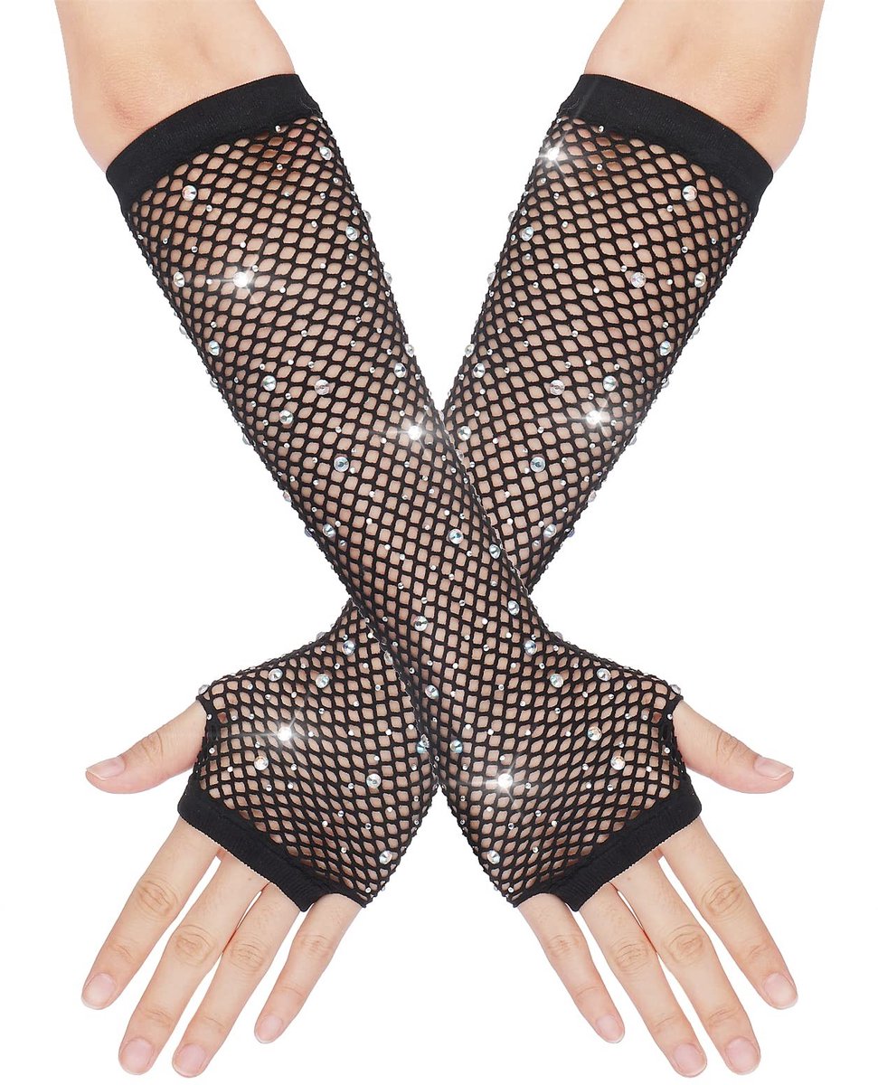 aladdien - Vingerloze handschoenen - Glitter visnet handschoenen - Zwart - Jaren 80 kostuum - Sprankelende accessoires - Geschikt voor feesten - Eén...