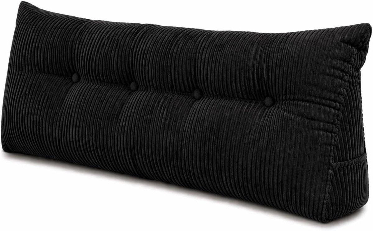 Steunkussen Corduroy - Leeskussen Wigkussen - Comfortabel Lezen - Met Opbergvakken - 100x50x20 cm - Zwart