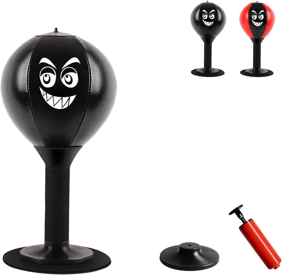 Desktop Bokszak - Stressbal Boksen - Stress Verlichten - Zuignap Bevestiging - 17x18cm - Zwart
