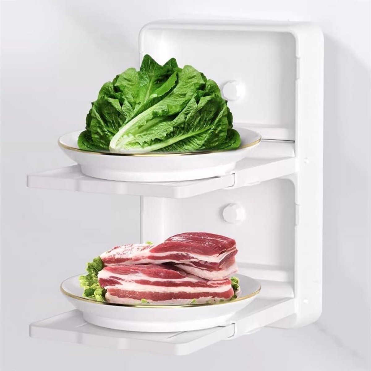 Wandrek Plastic - Opbergplank Plank - Keuken Organiseren - Inklapbaar Ontwerp - 2 Laags - Wit