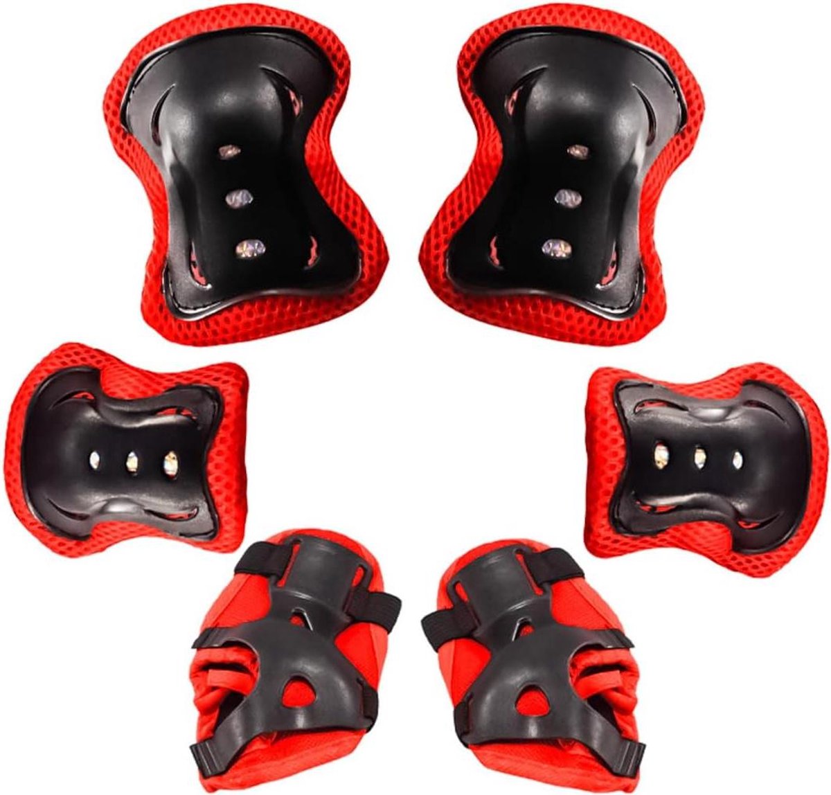 Jeugd Beschermingsset - Knie Elleboog Pols - Buitensporten - Ergonomische Schokabsorptie - 6 Delig - Zwart Rood