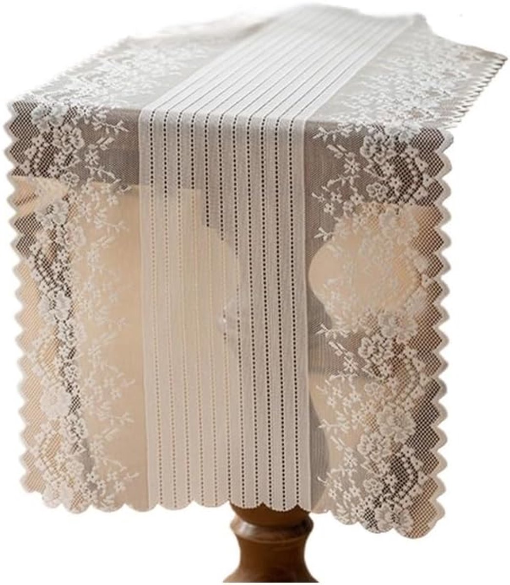 Tafelloper - Tafelkleed - Eettafel Decoratie - Geborduurd Kant - 45 x 180 cm - Groen