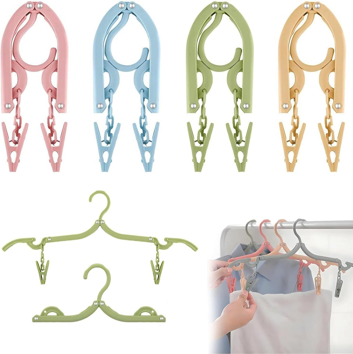 Opblaasbare Kledinghangers - Reishangers - Ruimtebesparend - Anti-slip - Voor Drogen van Wasgoed op Reis - Compact - Set van 4 - 4 kleurs - van Imperatoris