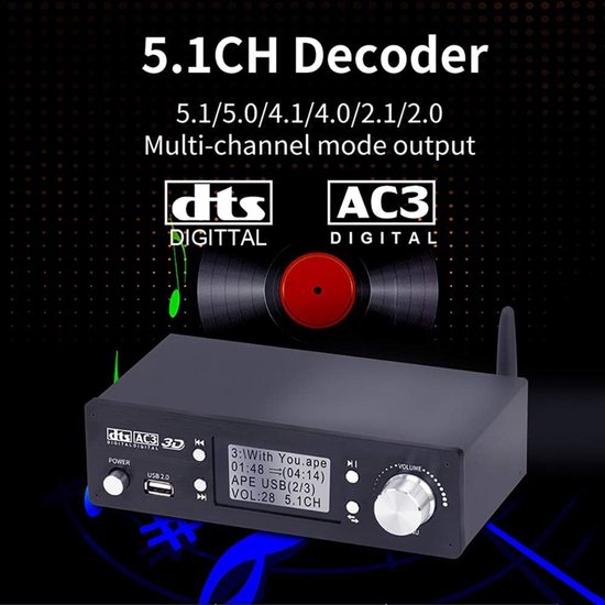 Audio Decoder - Surround Sound - Thuisbioscoop Geluid - 4K HDMI ARC - 5.1 Kanaal - Blauw — afbeelding 3