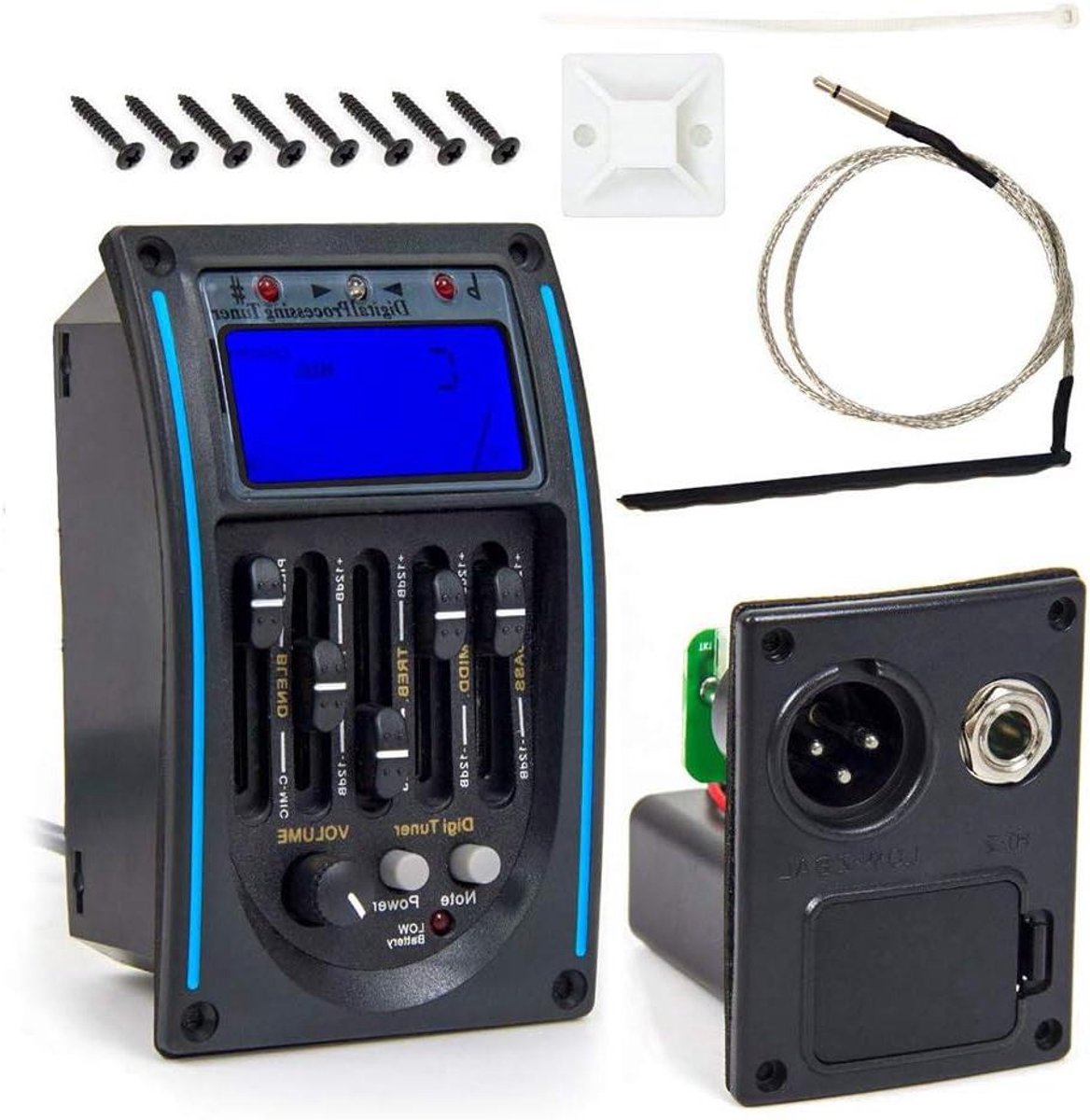 Gitaar Equalizer Tuner - Voorversterker Set - Akoestisch Geluid - 5 Band EQ - 9.8x5.8cm - Zwart