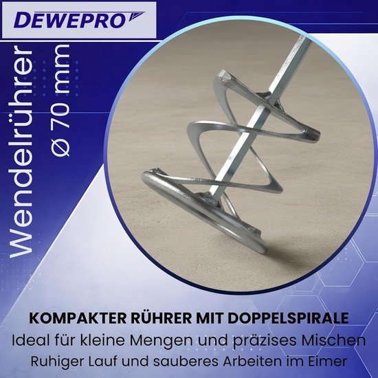 Wentelmixer Dubbele Spiraal - Mortelmixer Roerstaaf - Pasteuze Materialen Mengen - Verzinkt Staal Robuust - 70 x 500 mm - Zilverkleurig van Wentelmixer — afbeelding 3