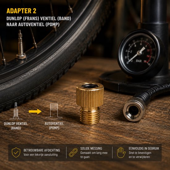 Dunlop 3-delige set ventieladapters fietsventiel adapter AV-DV/DV/FV-AV/FV-DV 3-delige ventieladapter — afbeelding 2