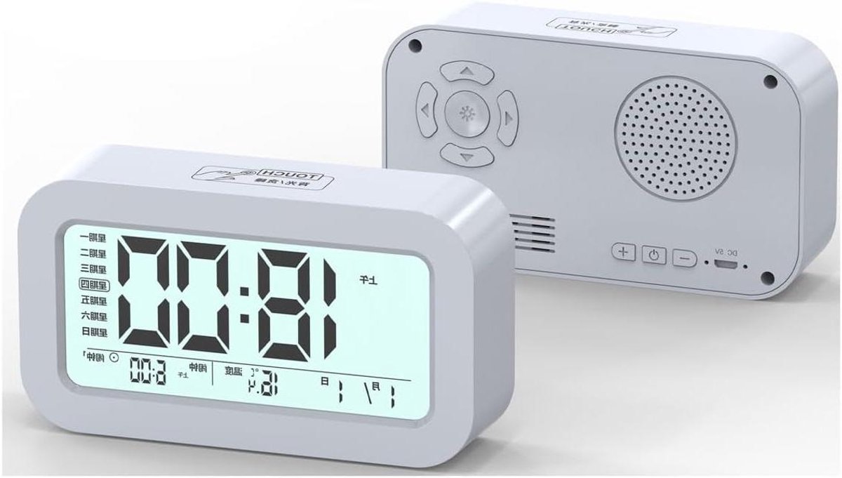 Digitale Wekker - LED Klok Speaker - Wakker Worden - Dubbel Alarm - 137x75x35mm - Wit