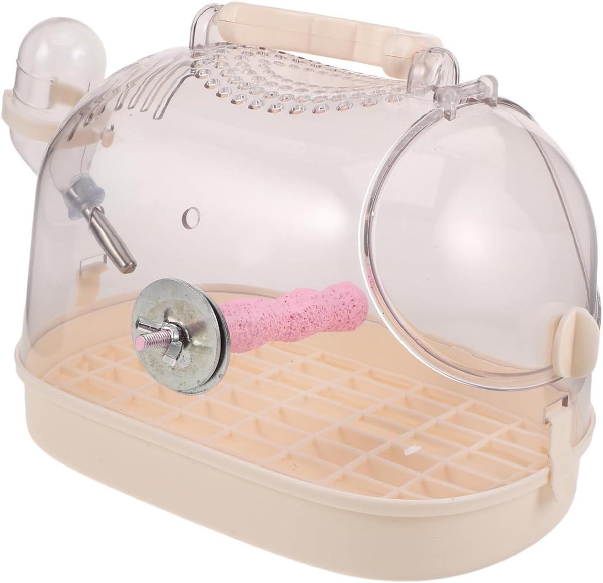 Draagbare Vogel Reismand - Vogelkooi Transparant - Vervoer Vogel - Afneembare Bodem - 23x17.5x15.5 cm - Beige