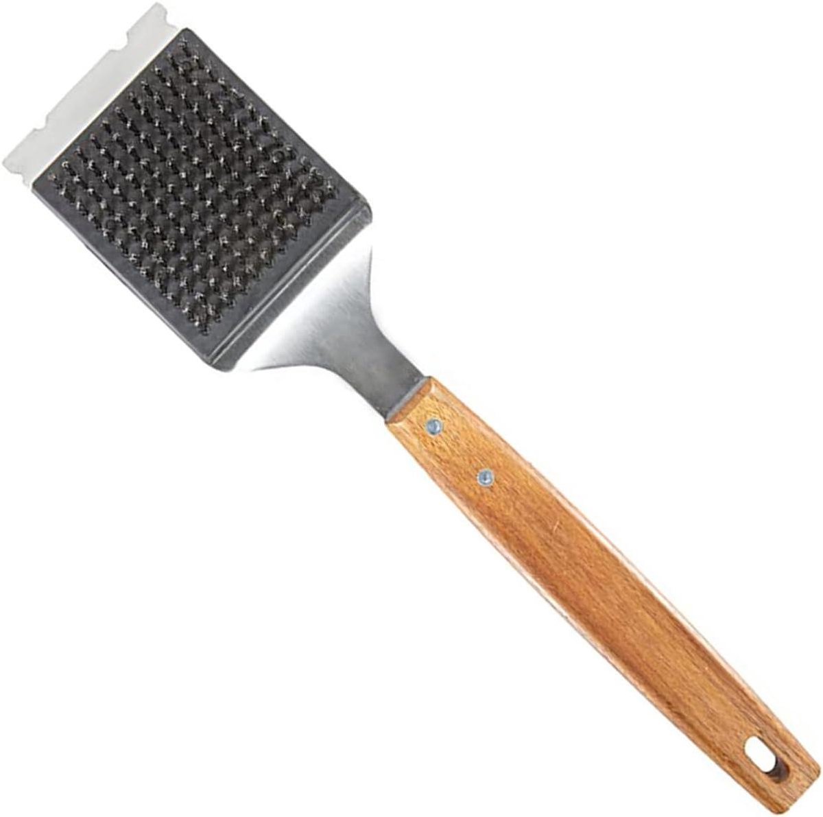Grillborstel RVS - Barbecue Borstel - Grill Reinigen - Met Houten Handvat - 38 cm - Zwart