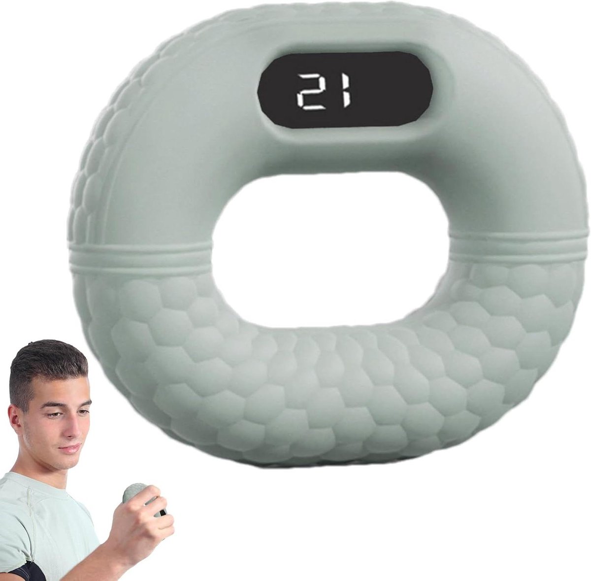 Handkracht Trainer - Vingerkracht Ring - Kracht Opbouwen - Slimme Telmogelijkheid - 8.6 x 8.5 x 2.8 cm - Crèmegroen