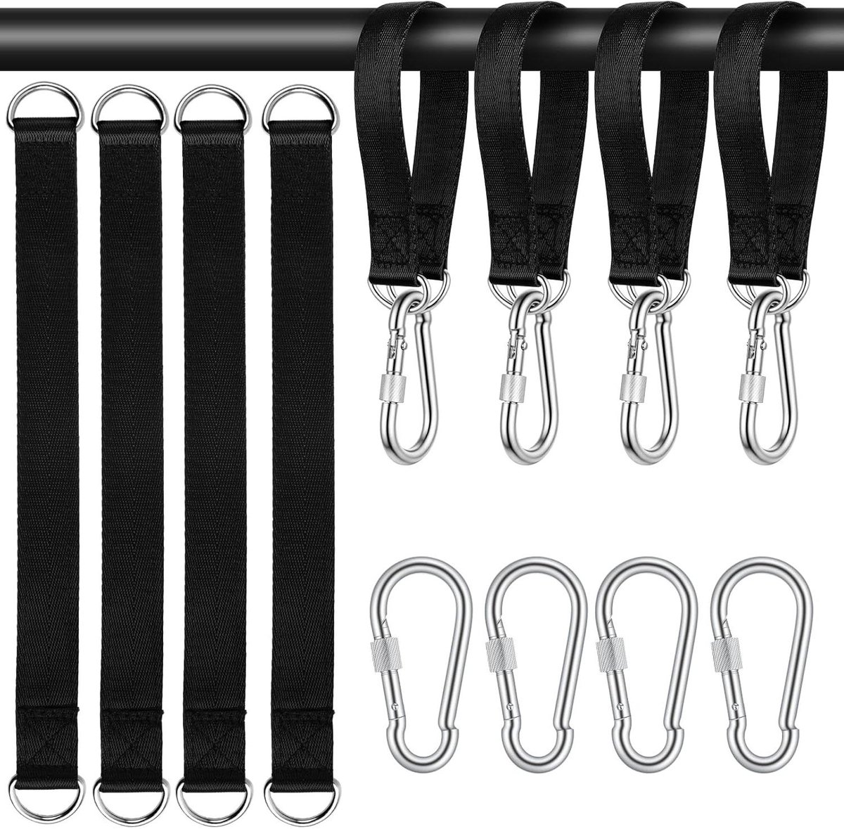 Bevestigingsriemen Set - Hangmat Ophanging - Buiten Ontspannen - Snelle Installatie - 30 cm - Zwart