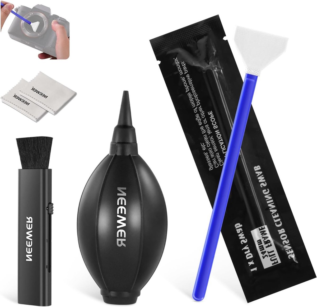 5-in-1 Lensreinigingsset: Borstel, Luchtblazer, Sensor Swabs en Doekjes voor Camera & Smartphone