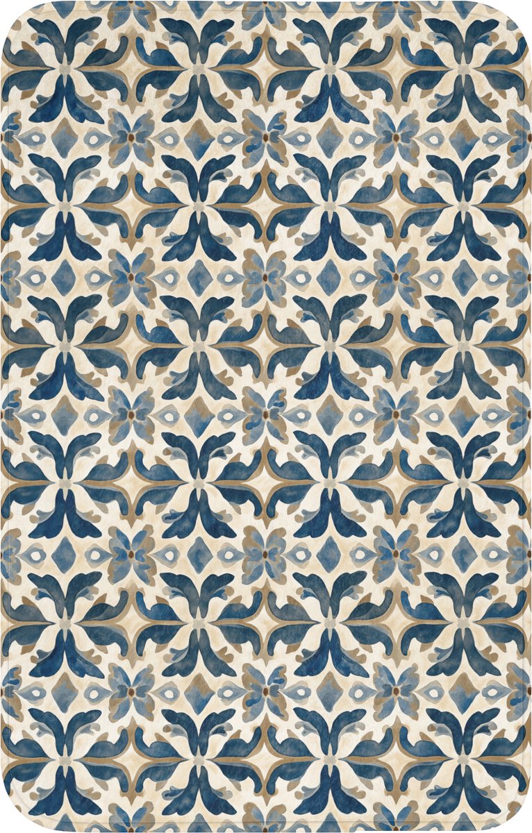WC mat 50x80 cm - Antislip - Tegel - Patroon - Blauw - Beige - Toiletmat - Vloermat - Douc