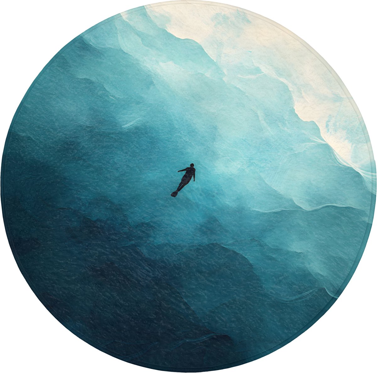 WC mat rond 70x70 cm - Antislip - Zee - Silhouet - Abstract - Blauw - Toiletmat - Vloermat
