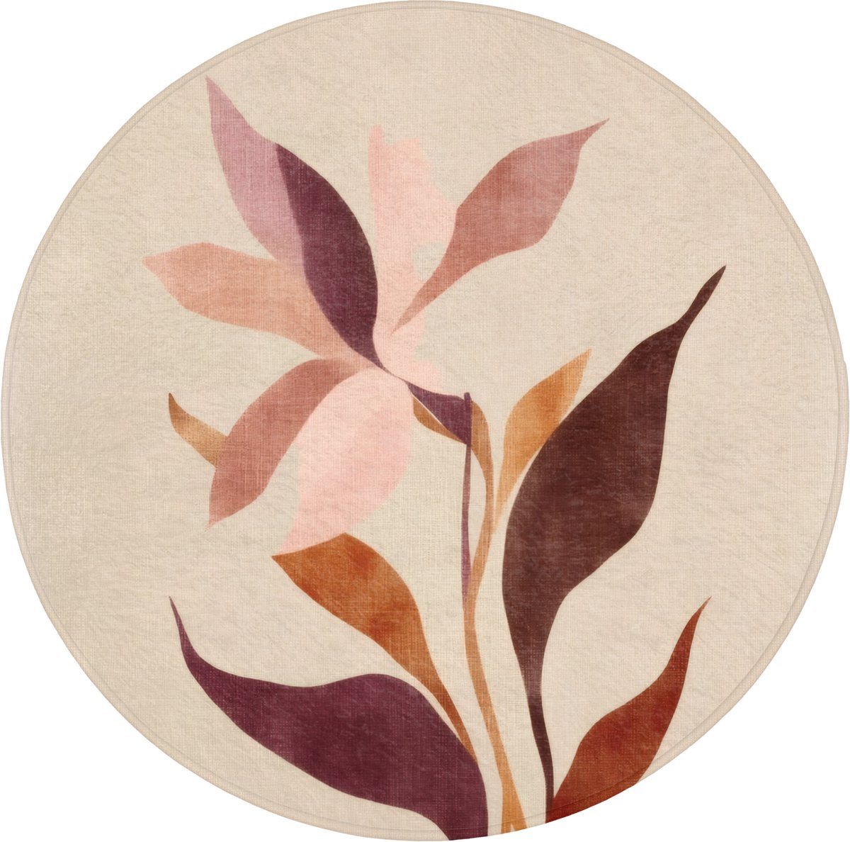 WC mat rond 70x70 cm - Antislip - Bloemen - Blaadjes - Minimalistisch - Roze - Toiletmat -