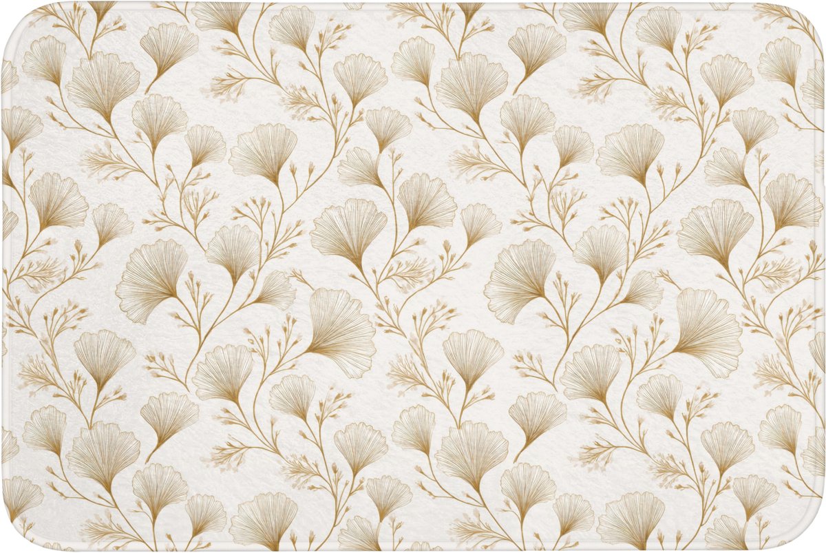 WC mat 90x60 cm - Antislip - Ginkgo - Takken - Goud - Toiletmat - Vloermat - Douchemat - T