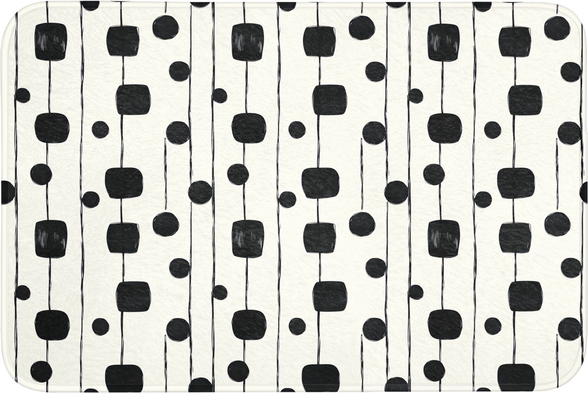 WC mat 90x60 cm - Antislip - Grafisch - Modern - Zwart - Toiletmat - Vloermat - Douchemat
