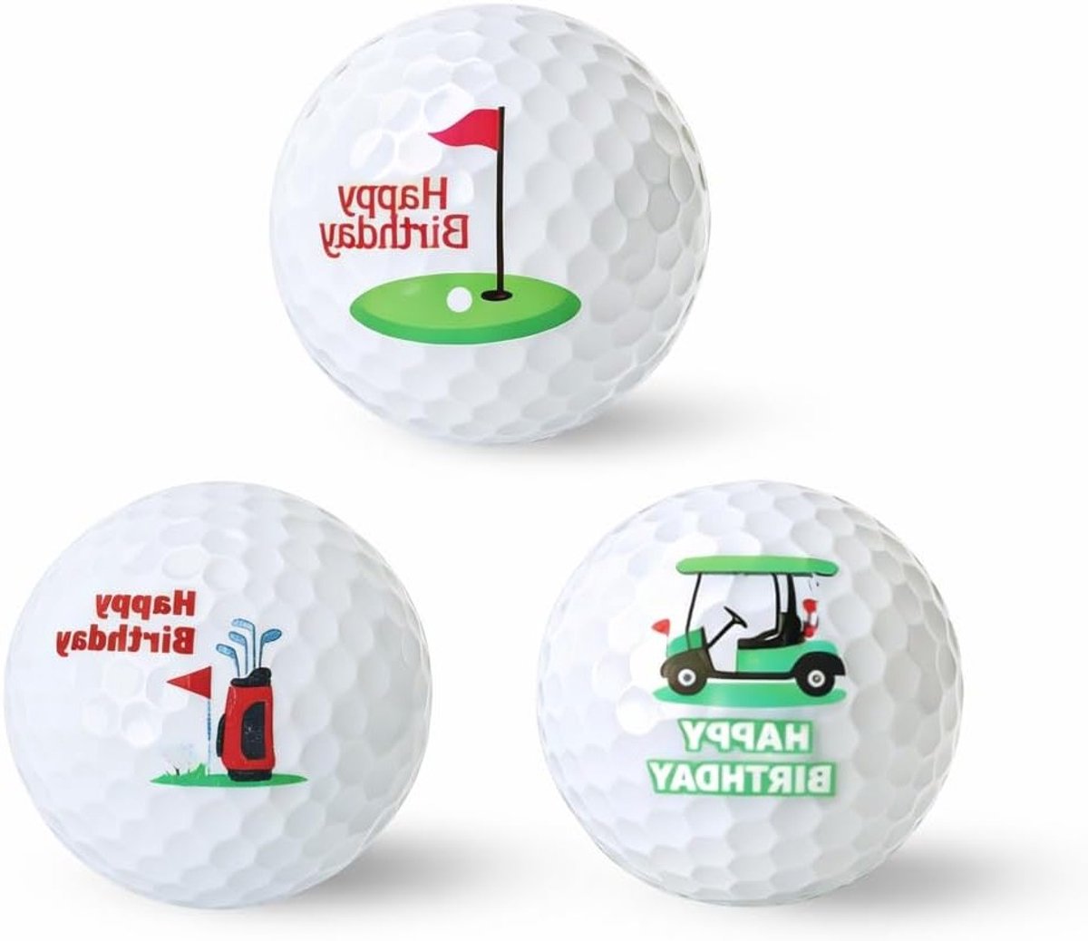 SnelShoppen - Persoonlijke Golfballen Set - 3x Happy Birthday Golfballen - Perfect Geschenk voor Golfer Mannen - Ideaal voor Beginners en Hobbyspelers