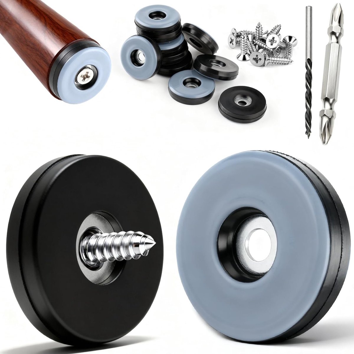 Set van 12 Teflon Stoelpootglijders met een Diameter van 22 mm - PTFE Vloerglijders voor Meubels met RVS Schroeven en Dubbelzijdige Houtboor