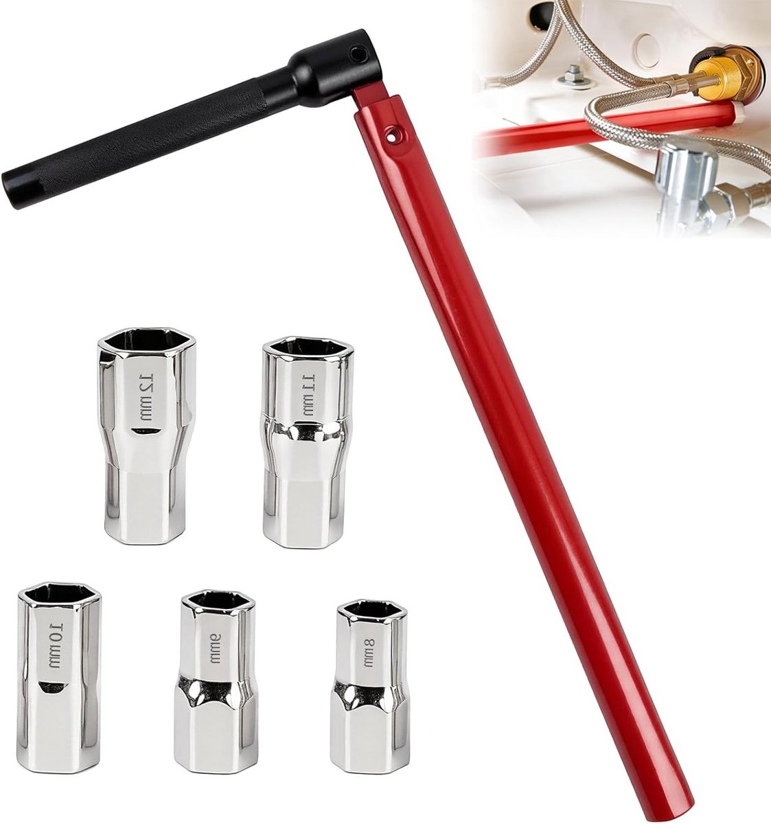 Professionele Sleutel voor Wasbakinstallatie, 8-13mm, Perfect voor Kraanmontage en Sanitairwerkzaamheden