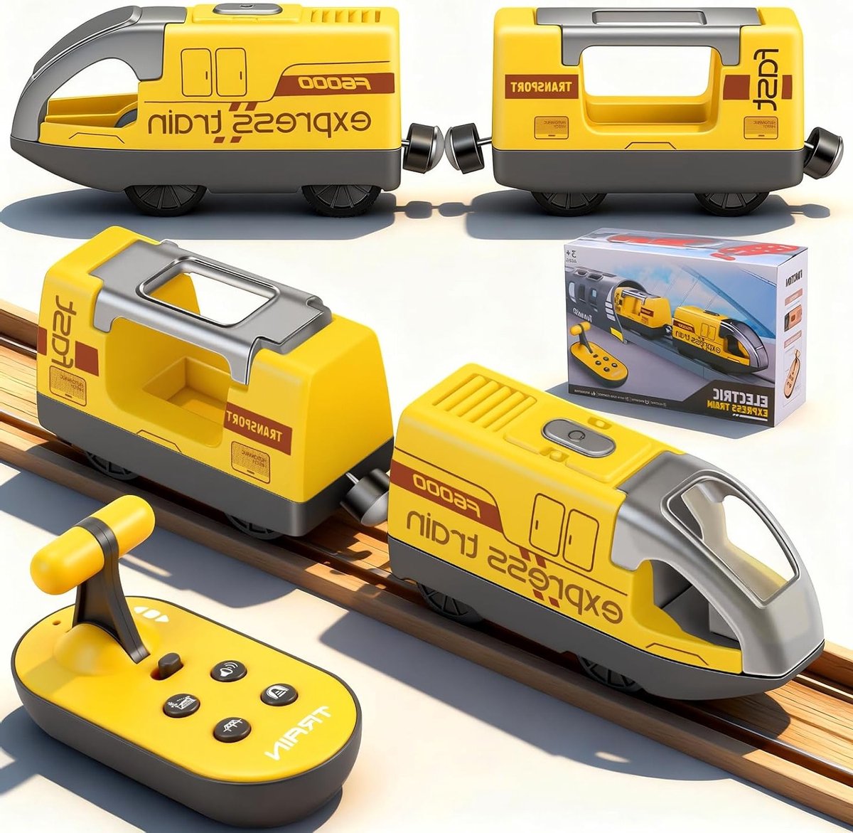 Elektrische Treinset voor Kinderen, Accu-aangedreven Locomotief met Afstandsbediening, Speelgoed voor Treinen en Racewagens, Perfect als Kerstcadeau