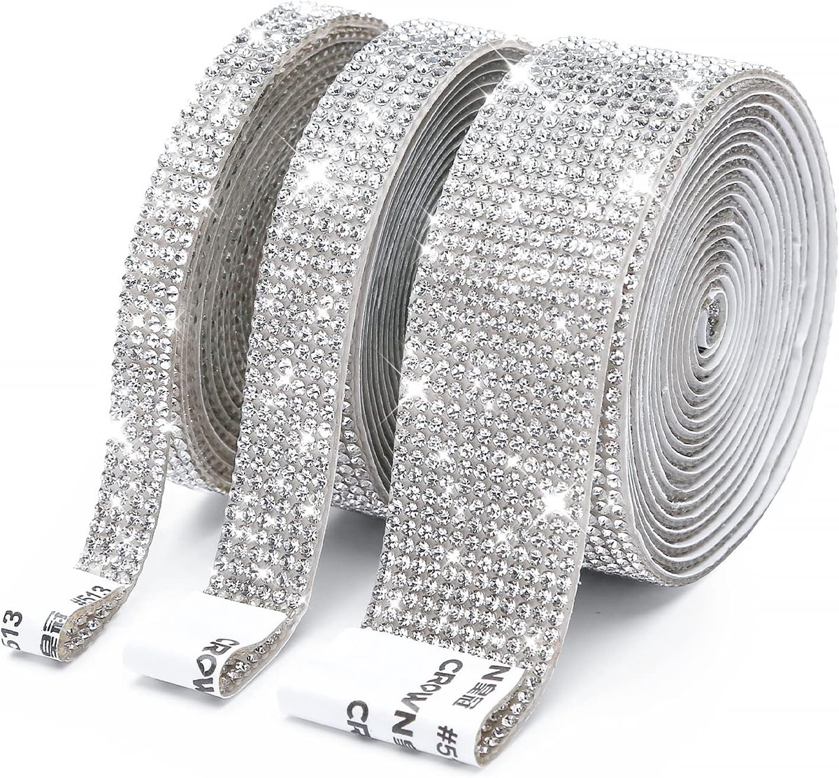 OLOEY 3 rollen van 3 meter zelfklevend lint met kristallen strass-steentjes-DIY diamantlintstickers met 2 mm strass-steentjes voor knutselprojecten-glinsterende zilveren lintrollen voor telefoon-en autodecoratie (zilver)