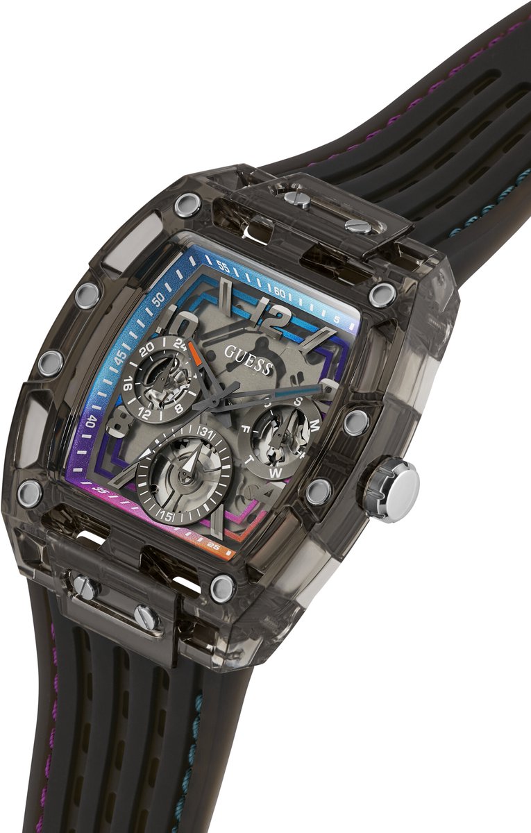 Guess Phoenix Quartz Analoog Horloge Zwart Kast: 100% Polycarbonaat | Armband: 100% Siliconen 42 mm GW0499G13, GW0499G14