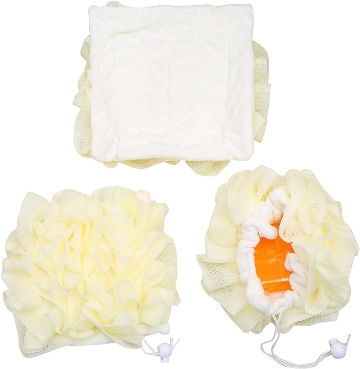 Set van 3 Douche- en Bad Sponsen met Loofah, Ideaal voor Lichaamsreiniging en Exfoliatie, Inclusief Trekkoord en Schuimende Mesh Sponsen