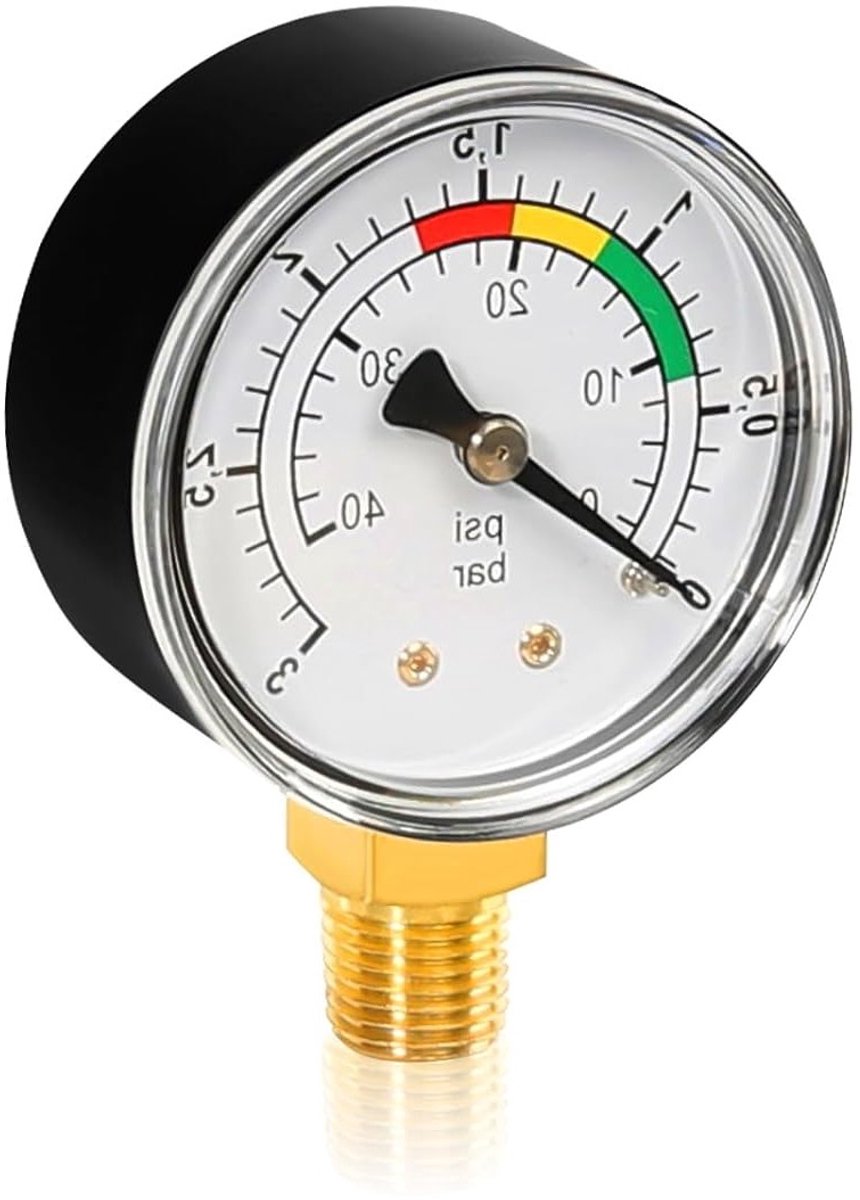 Nauwkeurige waterdrukmeter voor zwembaden en vijvers - 1/4 inch manometer voor zandfilters 0-3 BAR/PSI