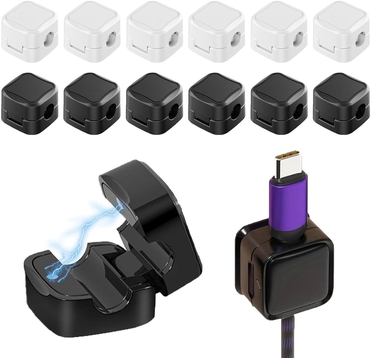 Oplaadkabels Organiser - 12 Stuks Magnetische Kabelhouders, Zelfklevend en Verstelbaar voor USB Kabels, Kabelbeheer en Opslagoplossing