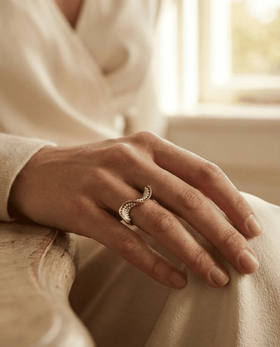 Dorvina Bronzen Sieraad Authentiek Parel Dalga Model Verstelbaar Vintage Dames Ring