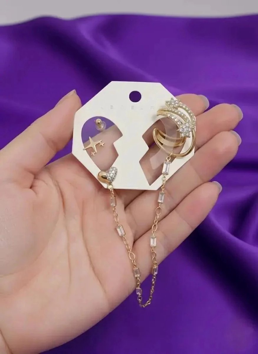 Dorvina Earcuff Kraakbeen Oorbel Messing Zirkonia Hangende Zincirli Goudkleurig Hart Ster Model Dames Oorbellen Seti