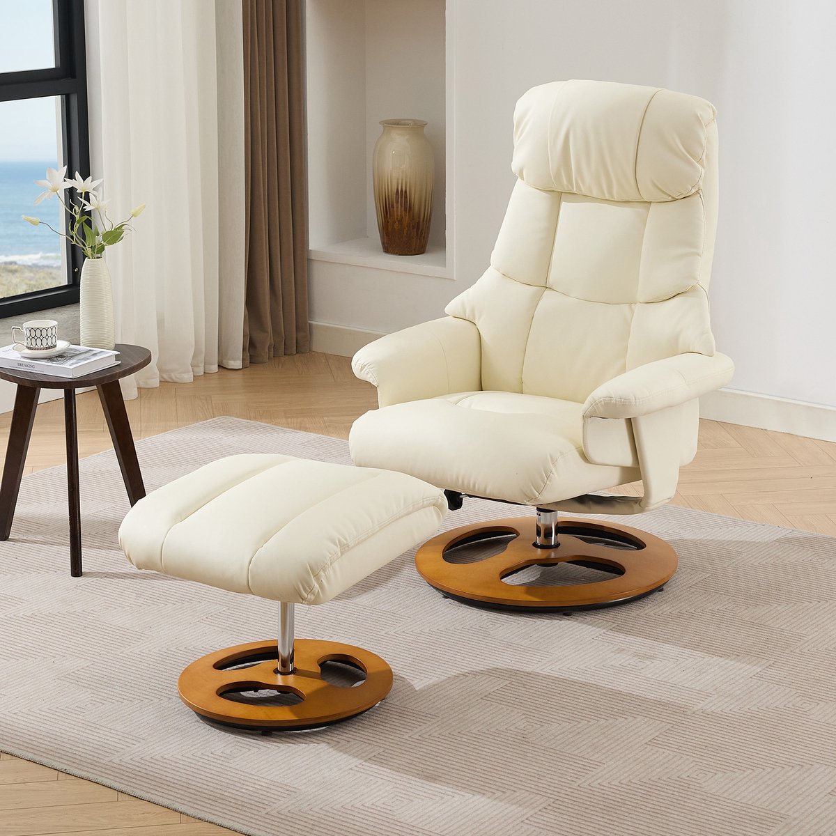 MODFU Relaxfauteuil Met Massage- En Warmtefunctie - Verstelbare Rugleuning En Voetenbank - Modern - Kunstleer - Wit