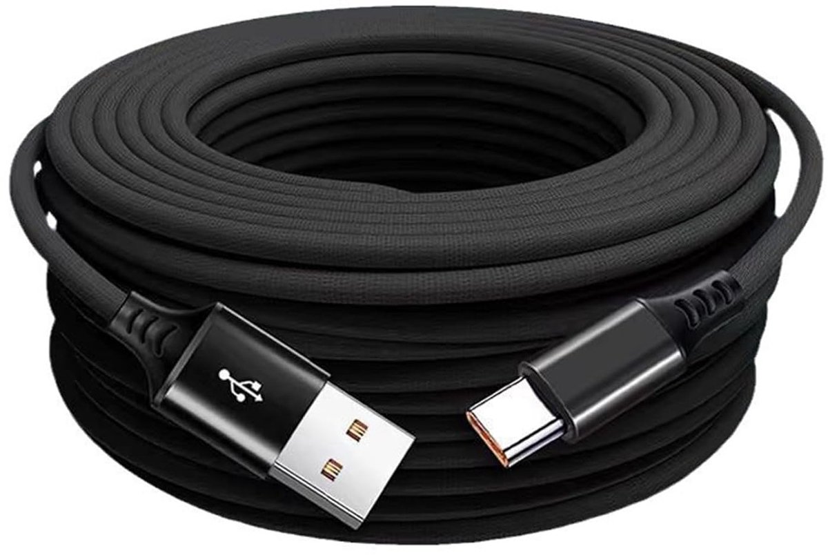 Vijf meter lange USB-C kabel voor snel opladen, geschikt voor iPhone 16/15, Samsung S24/S23/S22/S21 en MacBook Pro/Air, met nylon omhulsel en PD 5A ondersteuning