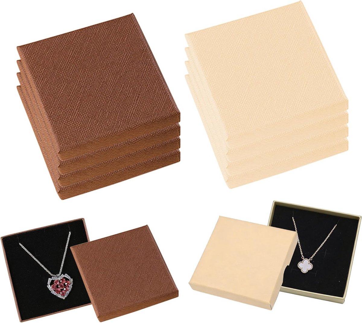 Sieraden Geschenkdoos van Bruin en Lichtgeel, Klein Organisatiebox voor Armbanden, Ringen en Oorbellen, 8 x 8 x 1.5 cm met Deksel