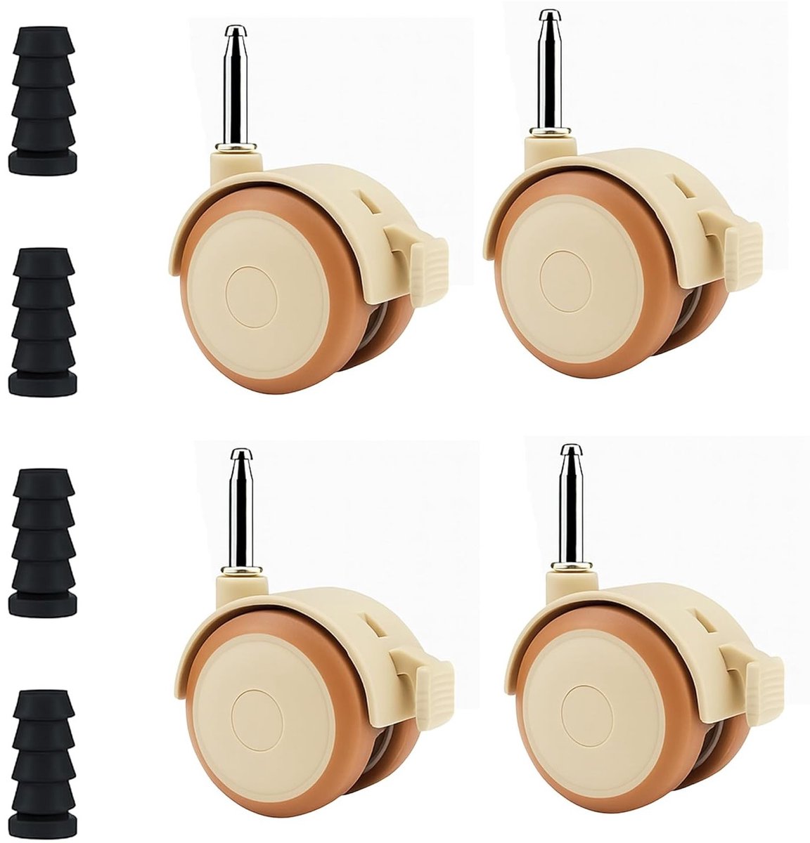 Set van 4 Zwenkwielen voor Kindermeubels met 10mm Pen, Ideaal voor Babybedjes, Trolleys en Meubels met Rem, 47mm Diameter