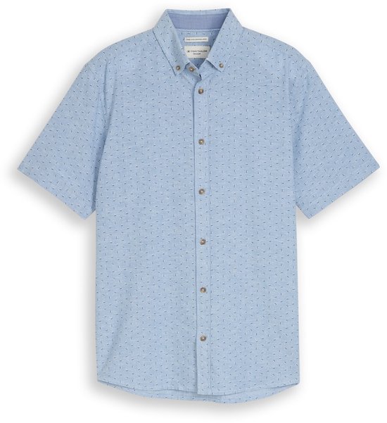 Tom Tailor - Regular fit overhemd met korte mouwen en linnen - Maat XXXL - bleeched blue design