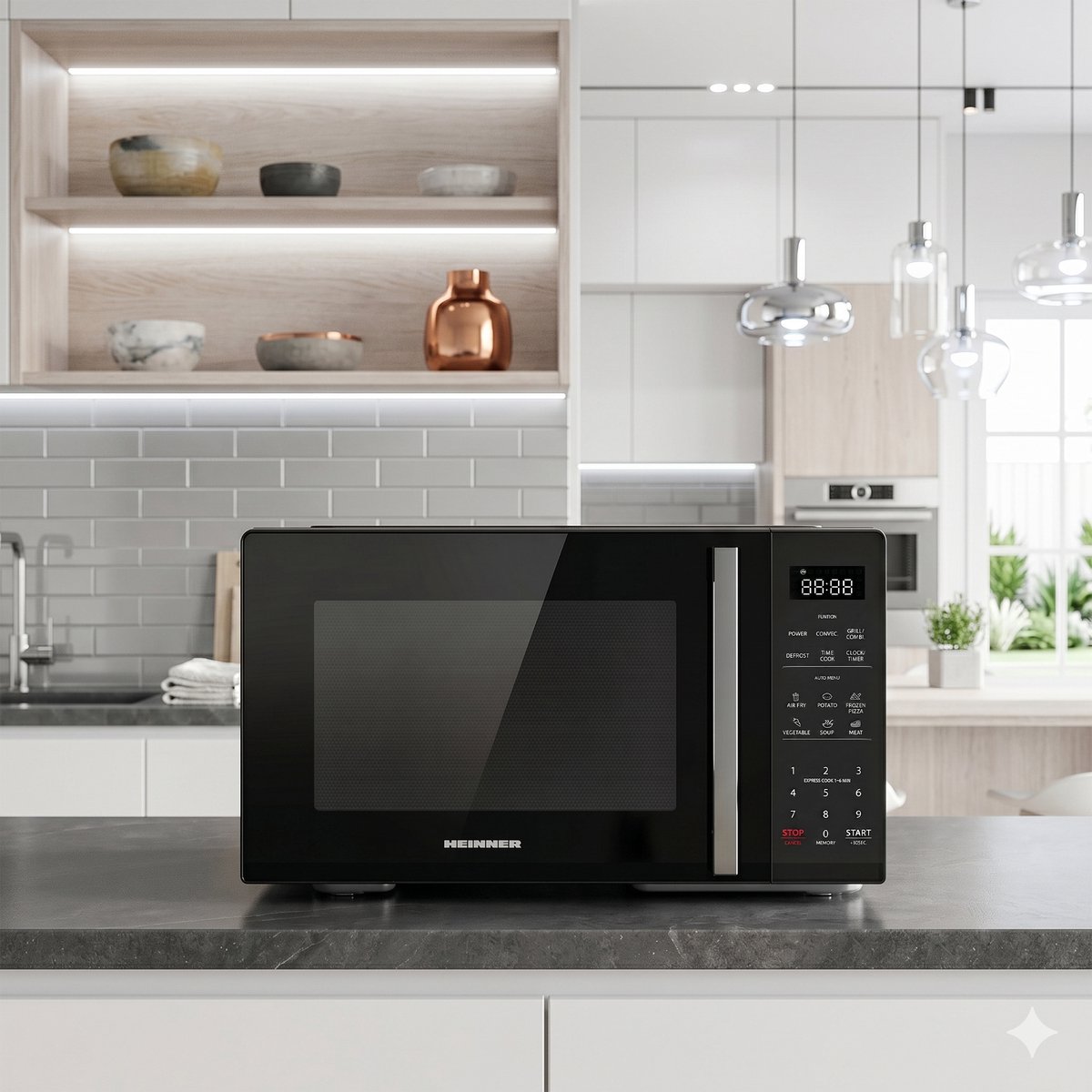 Heinner Combi Magnetron Vrijstaand 23 Liter - Magnetron met Grill, Heteluchtoven & Airfryer - 4-in-1 met 900W & 10 Airfry Programma's - Zwart — afbeelding 5