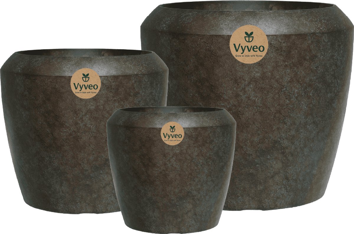 Vyveo - Bloempot Liora - Set van 3 - Goud metallic - Bloempot voor binnen en buiten - Lichtgewicht - Breukbestendig - Vorstbestendig - UV-bestendig