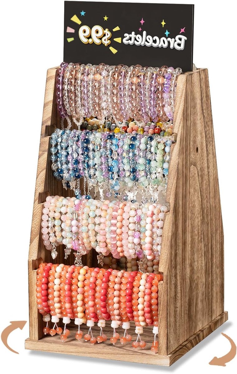 Draaibare armbandhouder van hout, grote capaciteit voor het presenteren van armbanden en horloges, ideaal voor thuis, winkels en knutselshows