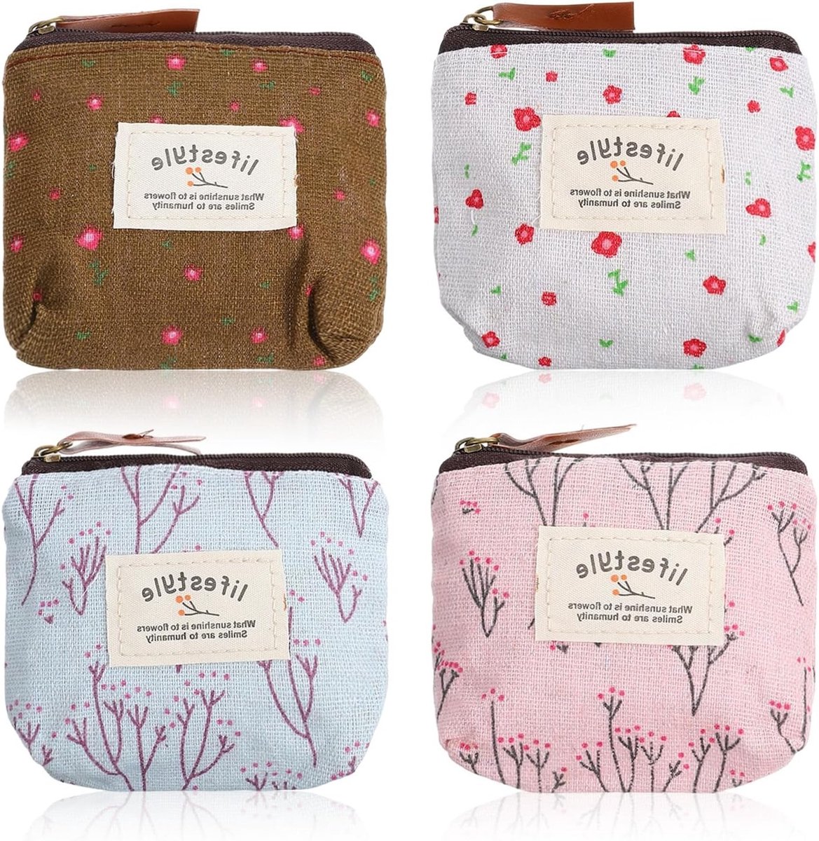 Set van 4 Kleine Cosmetica Tassen met Rits, Draagbare Make-up Tas voor Vrouwen, Ideaal voor Reizen, Lipstick en Oordopjes