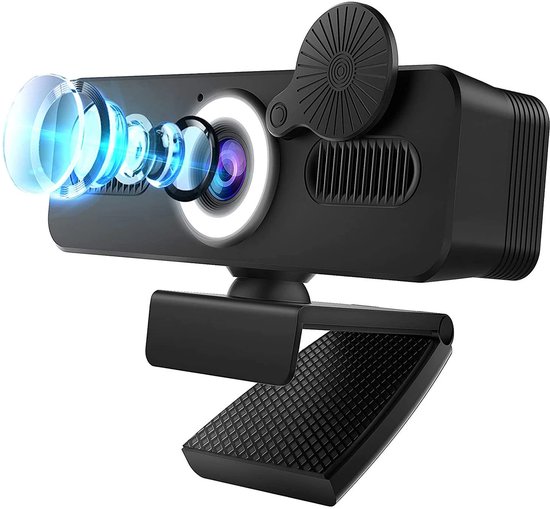 1080P HD Webcam met Microfoon - 120° Groothoek - USB Aansluiting - Met Verlichting - Zonder Stuurprogramma - Geschikt voor Opnames, Bellen, Vergaderingen en Gamen - Geschikt voor W