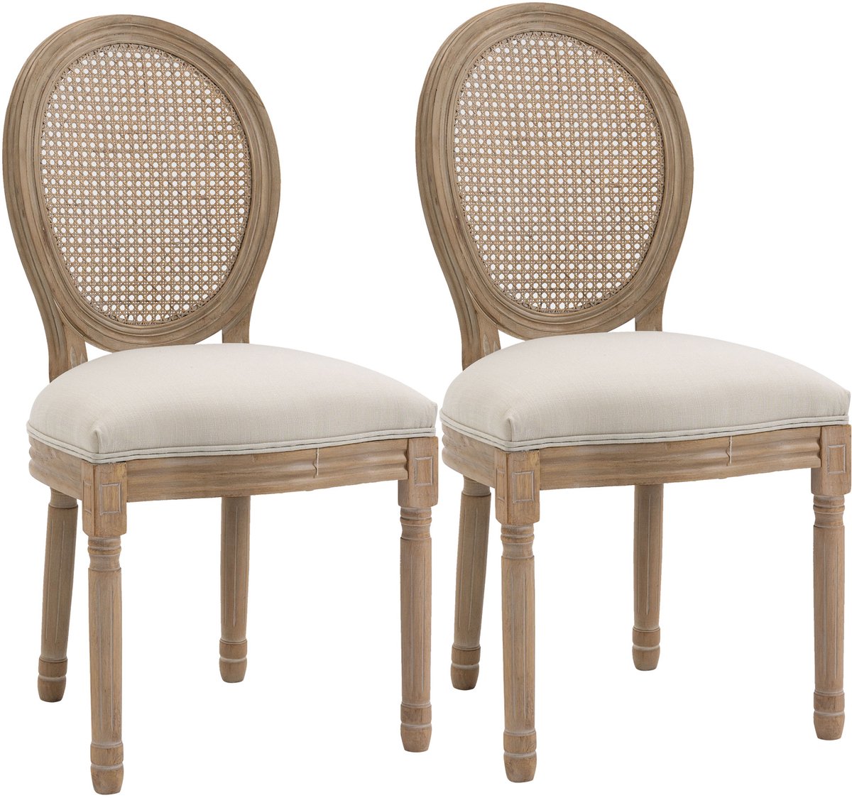 HOMCOM-Esszimmerstuhl-Polyester, Kautschukholz-49L x 56B x 96H cm-Cremeweiß+Natur