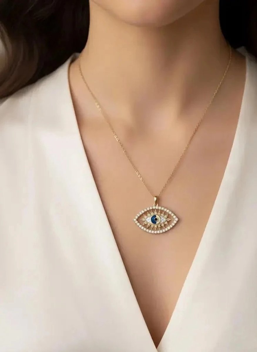 Dorvina 316L Roestvrij Staal Zirkonia Boze Oog Oog Figuur Goudkleurig Dames Hypoallergeen Ketting