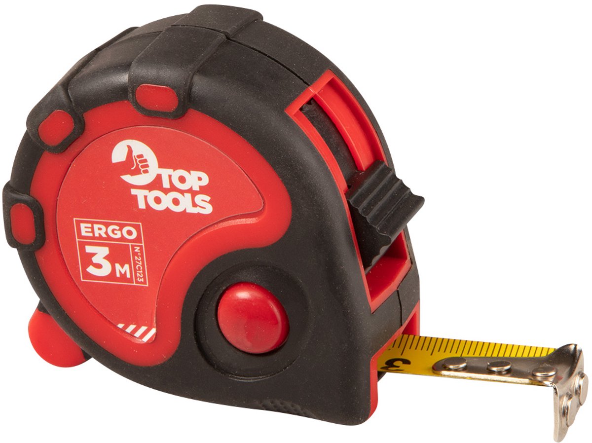 Top Tools - Stalen Rolmaat - 3m - Antislip Materiaal - Ergonomische Behuizing