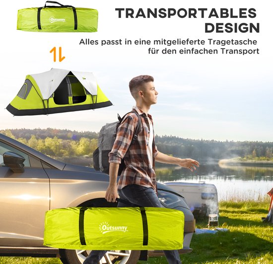 Campingtent 2 Kamers - 6-8 Persoons Gezinstent - Met Tussenscherm En Regenhoes - Voor Familie En Outdoor - Donkergroen — afbeelding 2