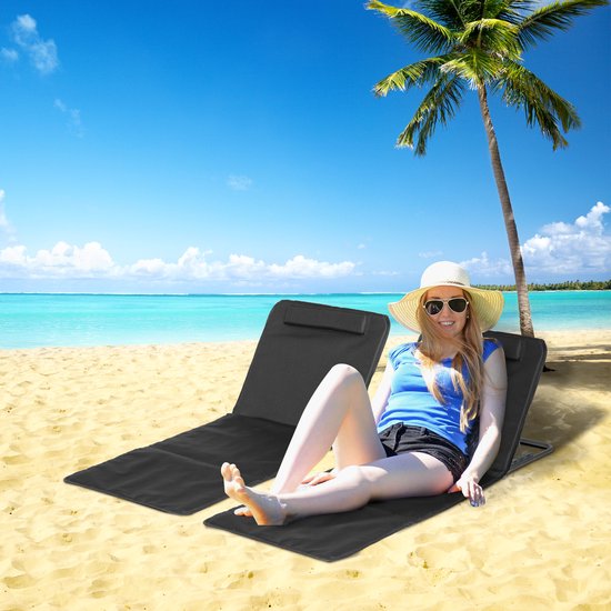 Strandstoel Inklapbaar - 134x48cm Ligstoel - Met Verstelbare Rugleuning En Tas - Voor Camping En Strand - Zwart — afbeelding 2