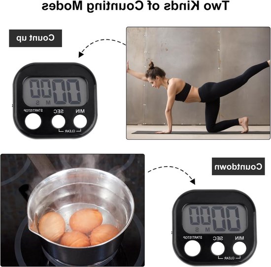 Digitale Keuken Timer met Alarmfunctie - Magnetische Stopwatch voor Koken, Studie en Training (Zwart) — afbeelding 3
