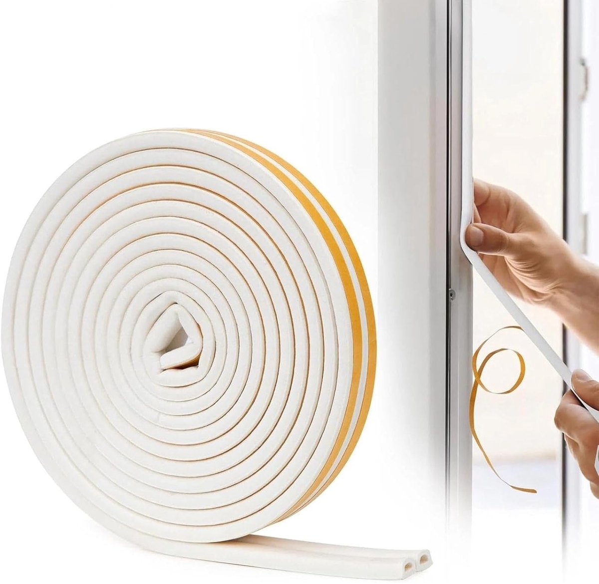Zelfklevende Dichtband voor Deuren en Ramen, Geluidsisolatie, Schokabsorberende Rubberen Foamstrip, 9mm (B) x 6mm (D)/6 m, Ideaal voor Koude- en Geluidswering